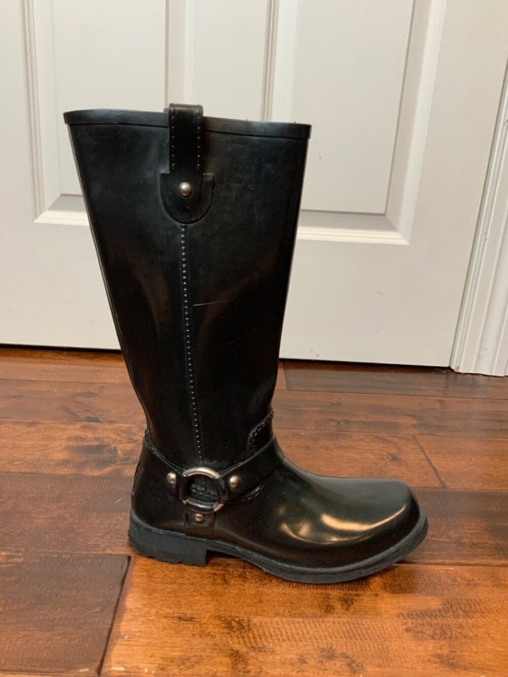 Michael Kors Stormy Black Harness Moto Style Rubber Rain Boots, Size 10